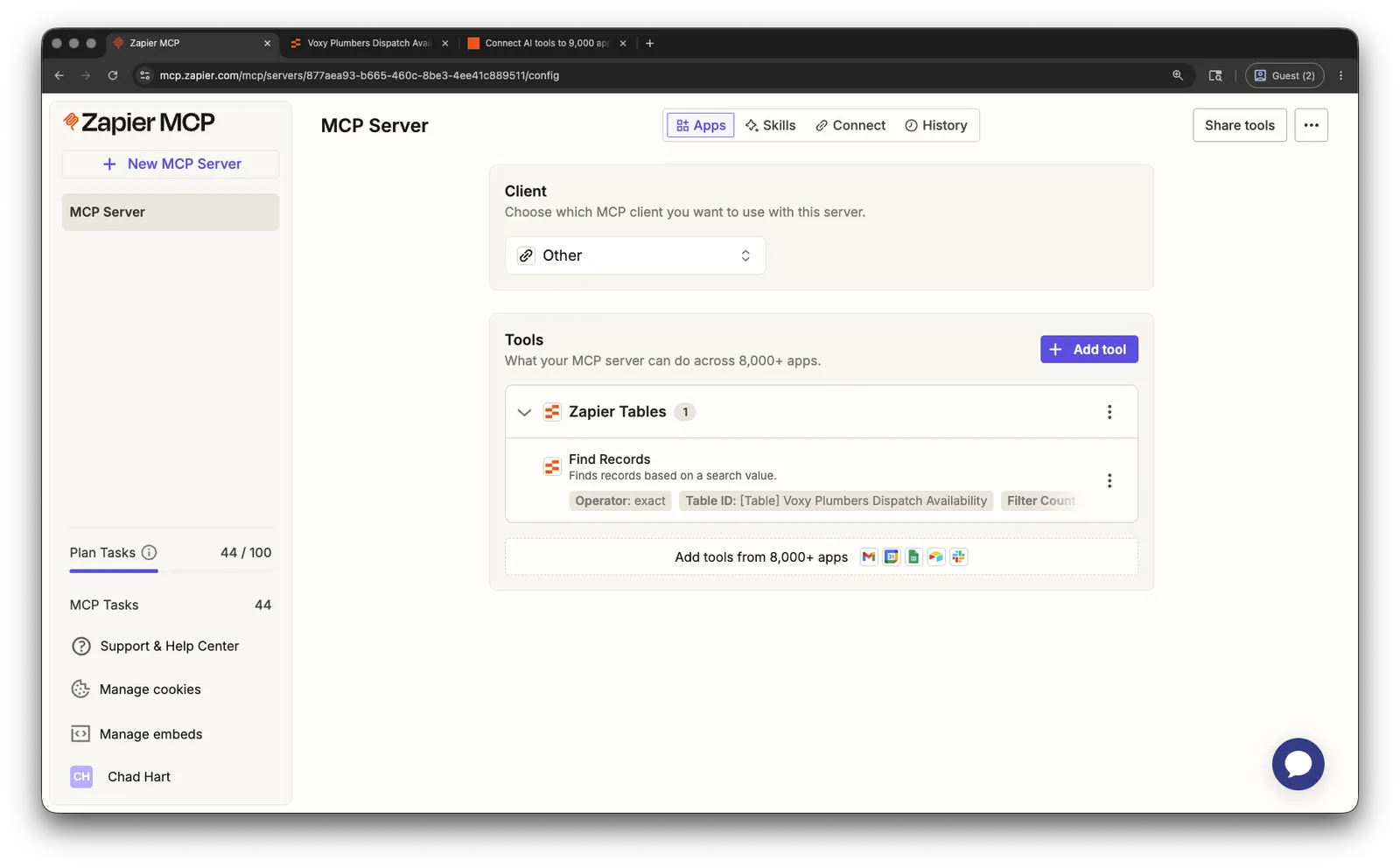 Zapier MCP server Find Records configuration