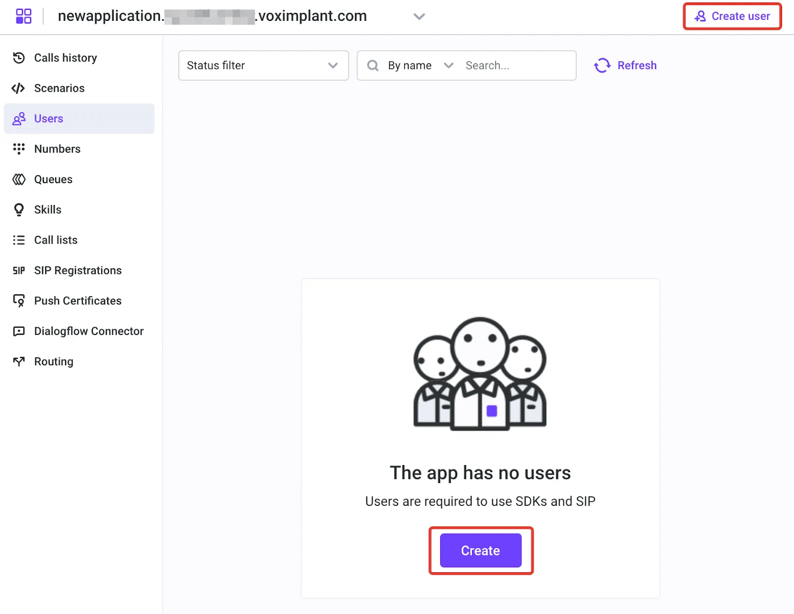 Create a Voximplant user