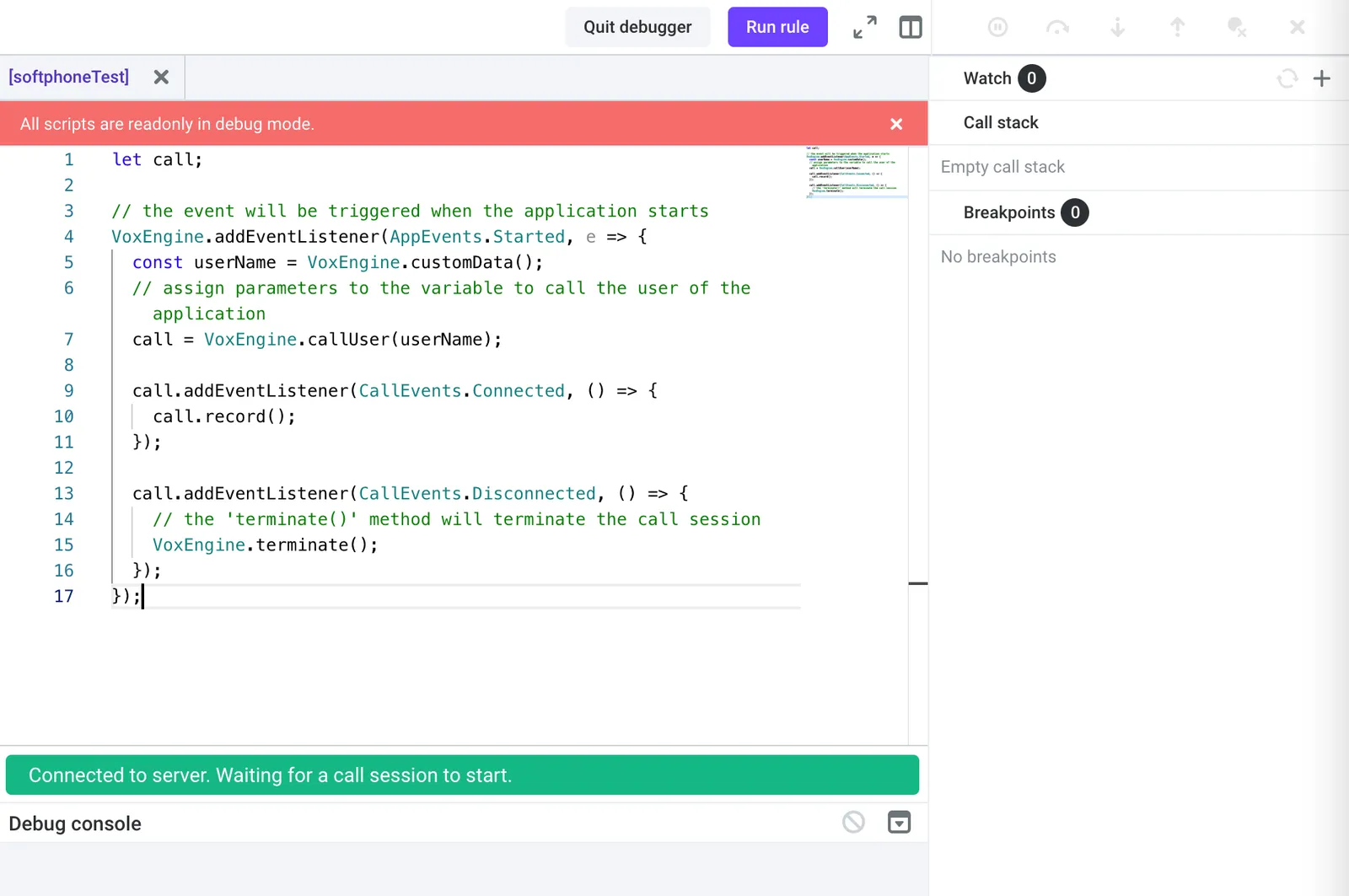 Debugger interface