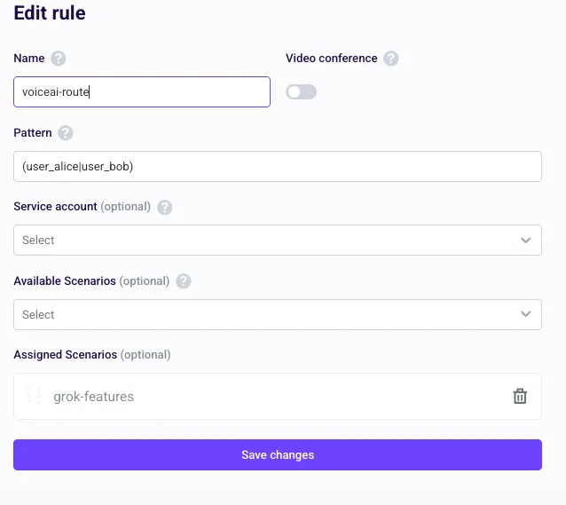Users routing rule editor
